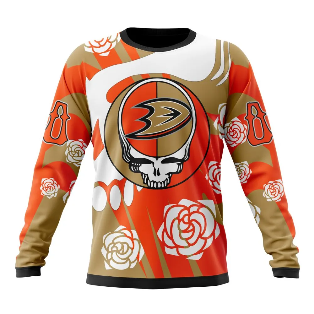 NHL Anaheim Ducks Special Grateful Dead Design St2305 Long Sleeved Sweatshirt 