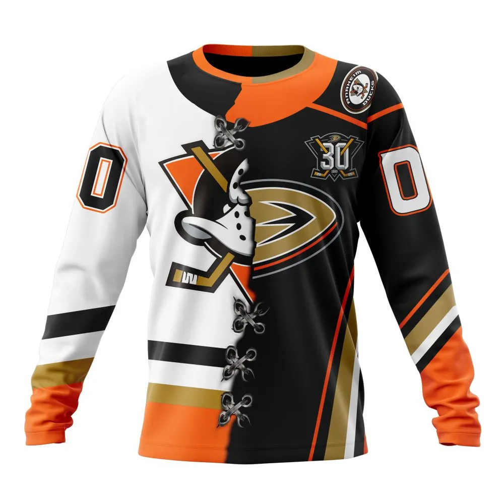 NHL Anaheim Ducks Special Home Mix Reverse Retro Personalized Kits Long Sleeved Sweatshirt 