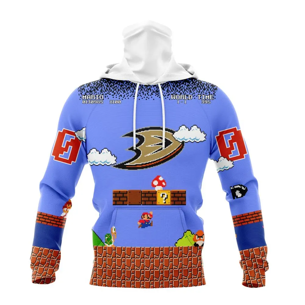 NHL Anaheim Ducks Special Kits With Super Mario Game Design Mask Hoodie