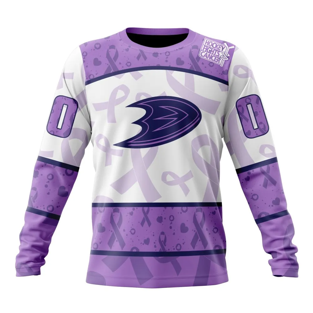 NHL Anaheim Ducks Special Lavender Fight Cancer St2201 Long Sleeved Sweatshirt 