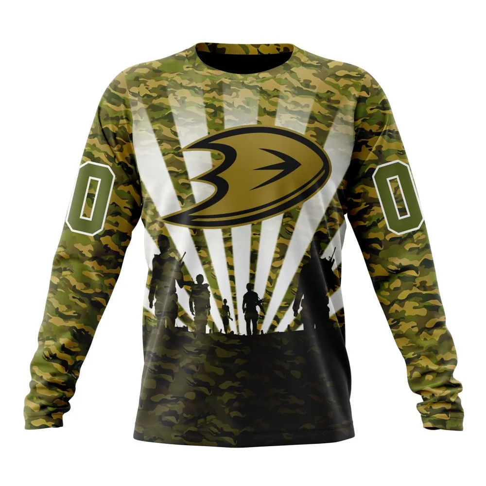 NHL Anaheim Ducks Special Military Camo Kits For Veterans Day And Rememberance Day St2201 Long Sleeved Sweatshirt 