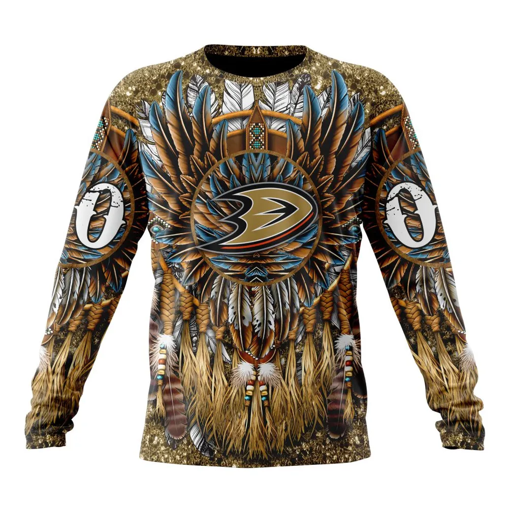 NHL Anaheim Ducks Special Native Costume Design St2201 Long Sleeved Sweatshirt 