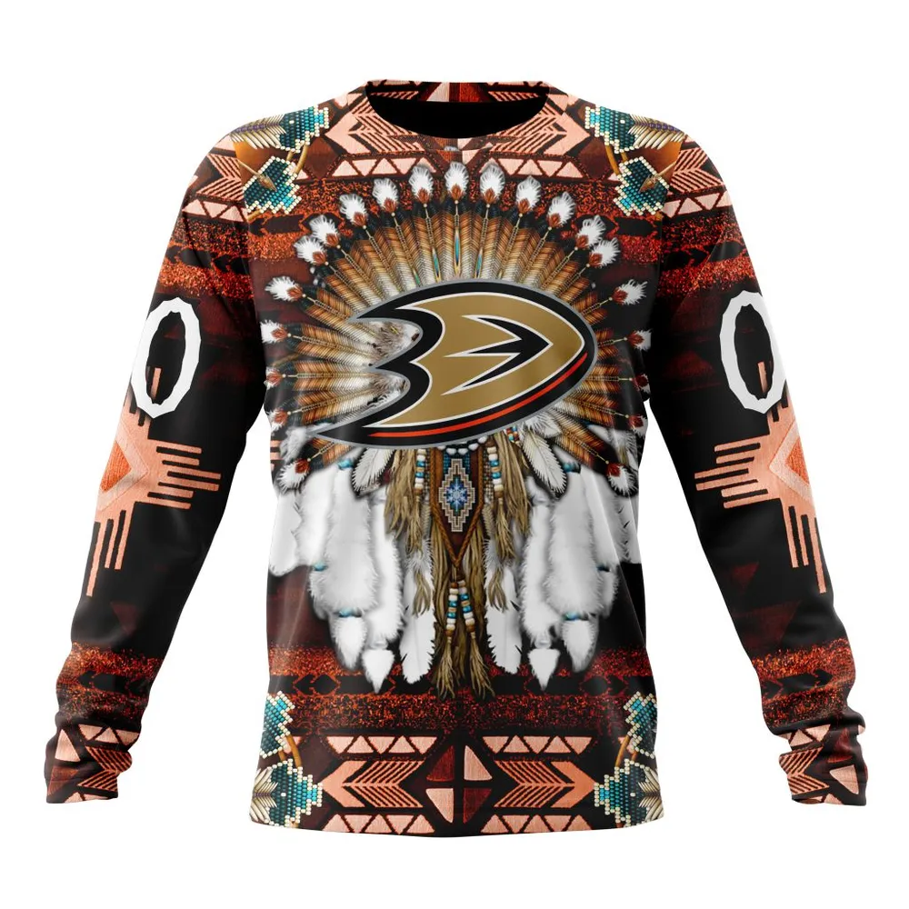 NHL Anaheim Ducks Special Native Costume Design St2202 Long Sleeved Sweatshirt 