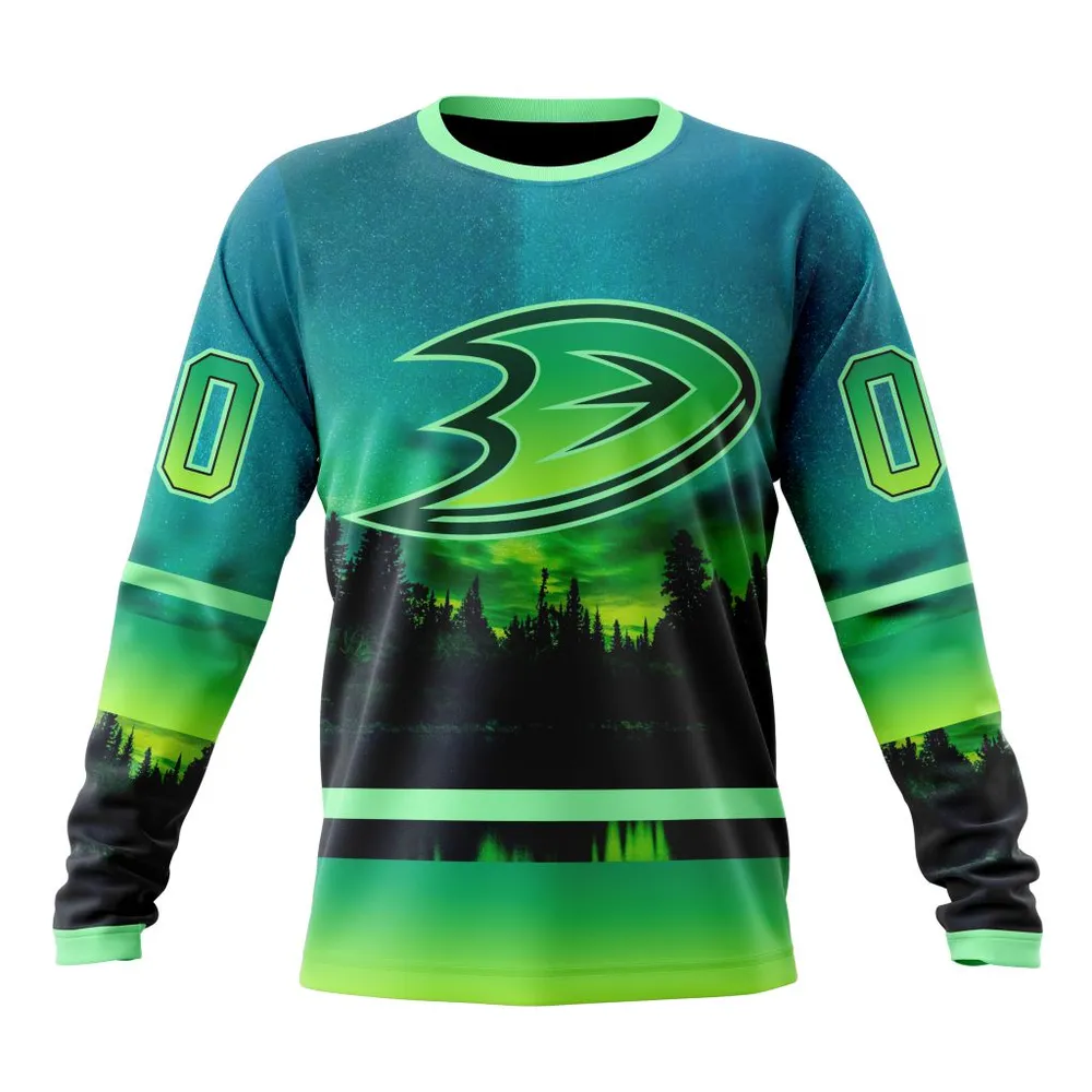 NHL Anaheim Ducks Special Northern Lights Design St2302 Long Sleeved Sweatshirt 