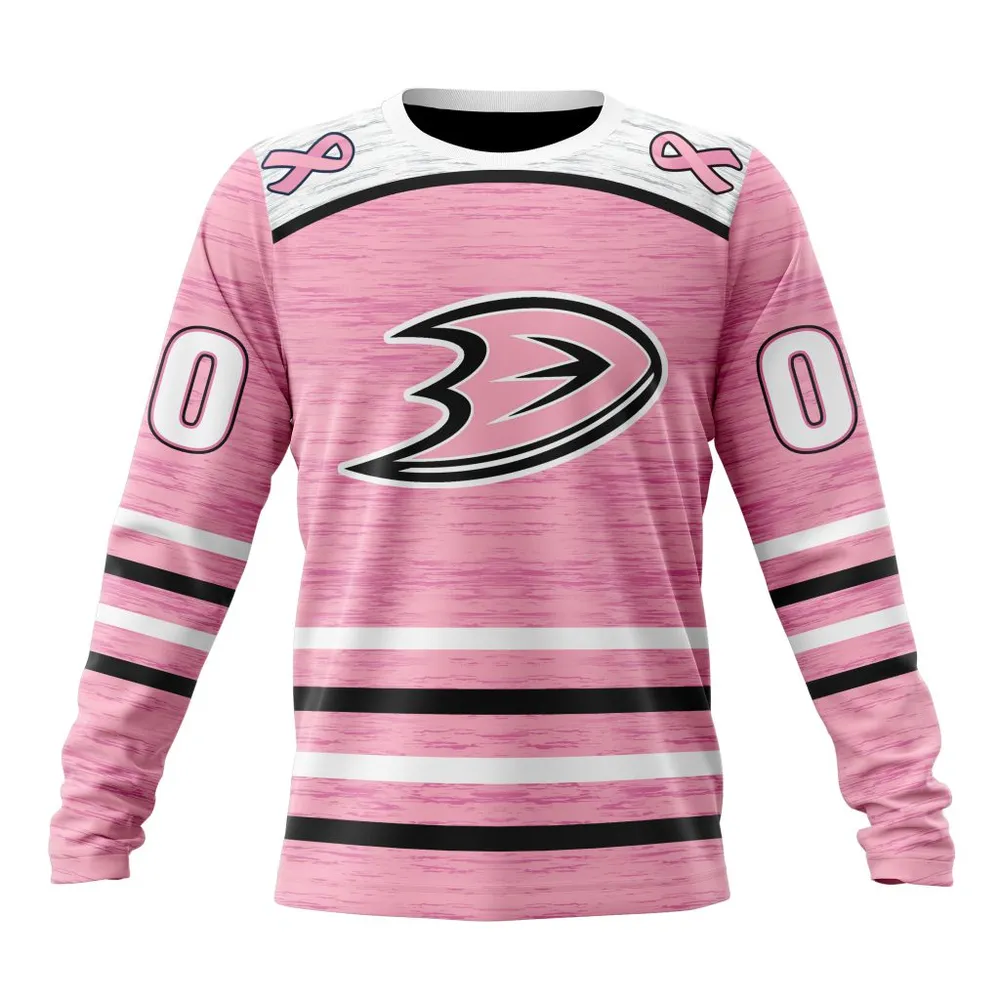 NHL Anaheim Ducks Special Pink Fight Breast Cancer Design St2304 Long Sleeved Sweatshirt 