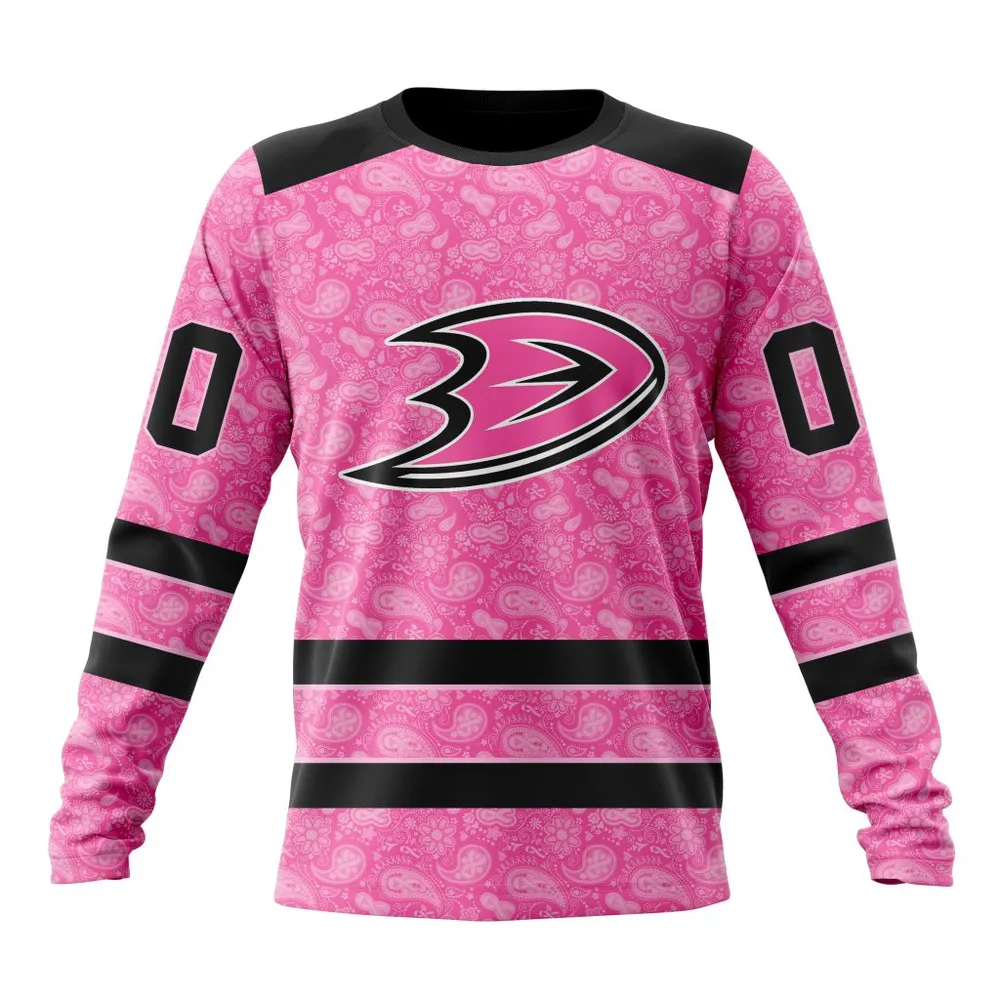 NHL Anaheim Ducks Special Pink Fight Breast Cancer St2306 Long Sleeved Sweatshirt 