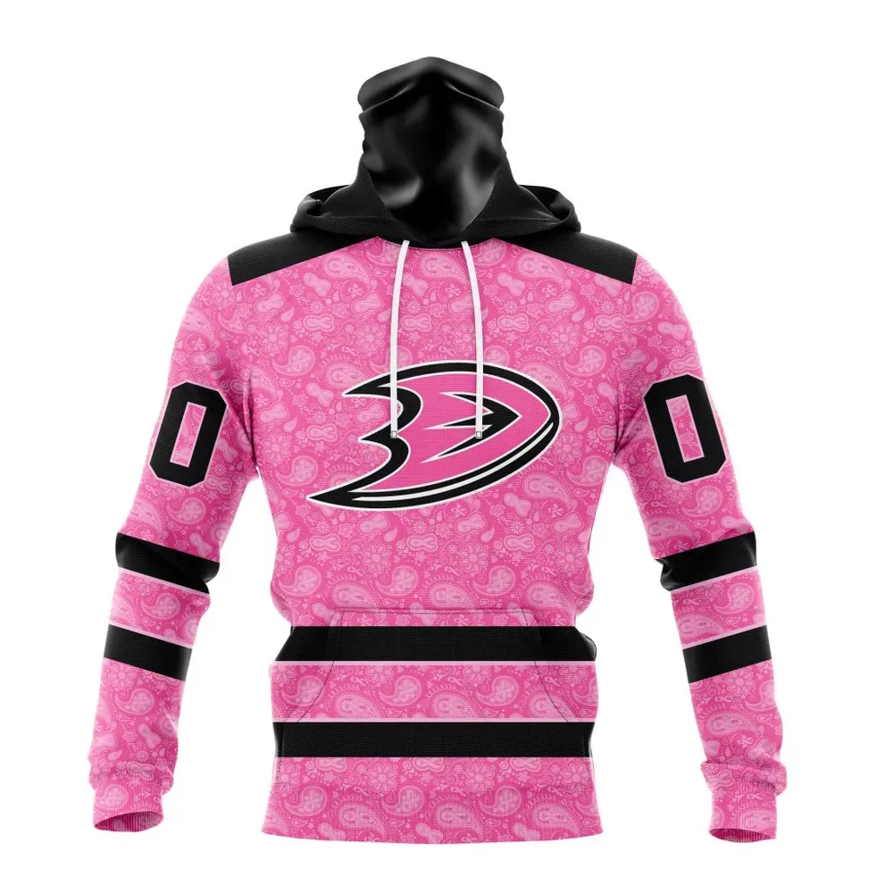 NHL Anaheim Ducks Special Pink Fight Breast Cancer St2306 Mask Hoodie