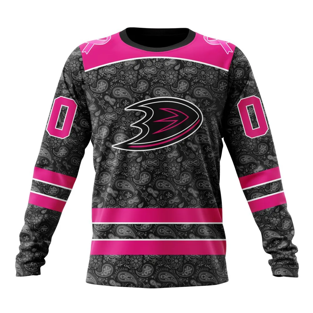 NHL Anaheim Ducks Special Pink In The Rink Fight Breast Cancer St2301 Long Sleeved Sweatshirt 