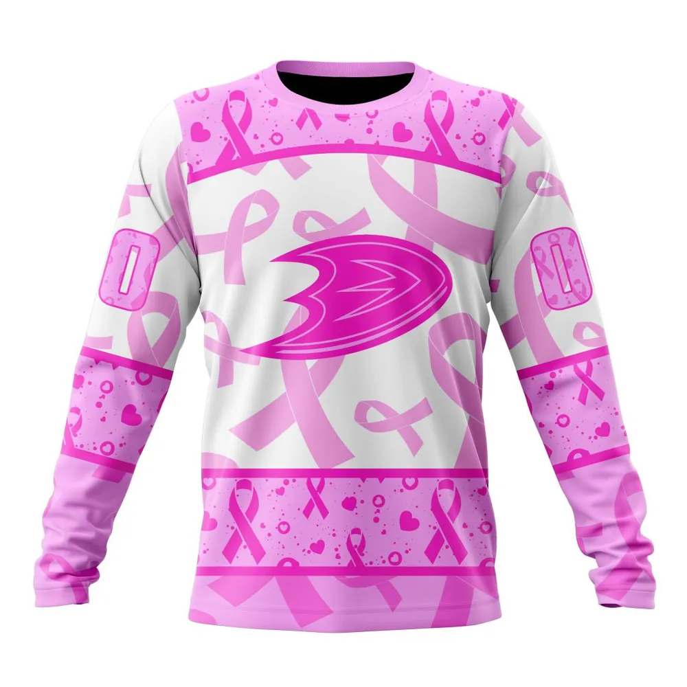 NHL Anaheim Ducks Special Pink October Breast Cancer Awareness Month St2302 Long Sleeved Sweatshirt 