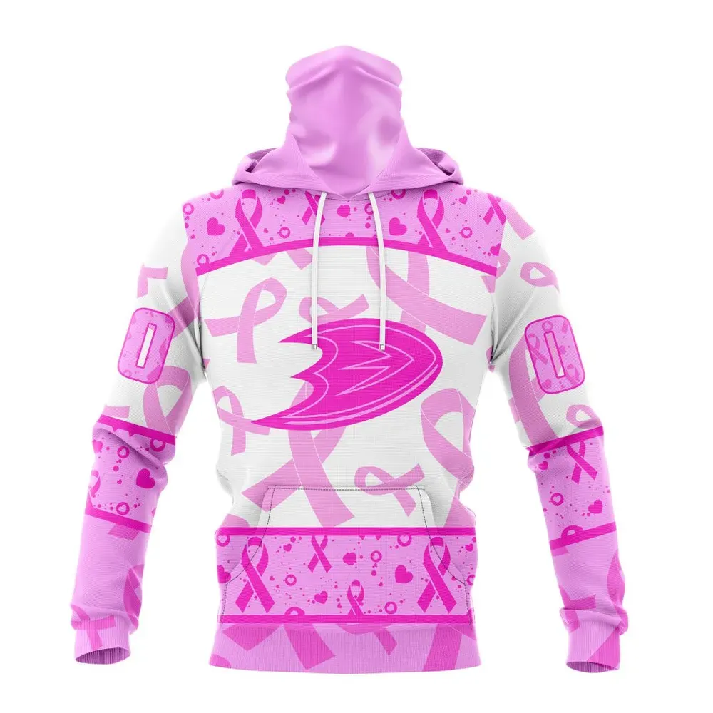 NHL Anaheim Ducks Special Pink October Breast Cancer Awareness Month St2302 Mask Hoodie