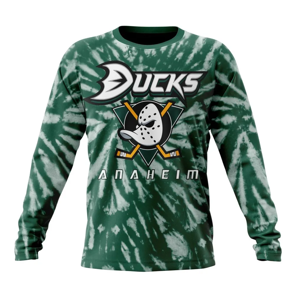 NHL Anaheim Ducks Special Retro Vintage Tie Dye St2201 Long Sleeved Sweatshirt 