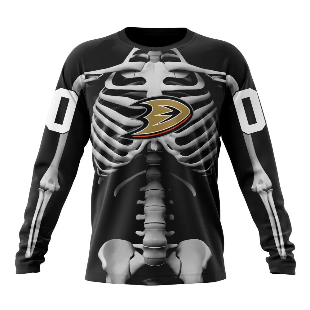 NHL Anaheim Ducks Special Skeleton Costume For Halloween St2301 Long Sleeved Sweatshirt 