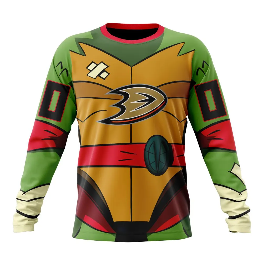 NHL Anaheim Ducks Special Teenage Mutant Ninja Turtles Design St2301 Long Sleeved Sweatshirt 