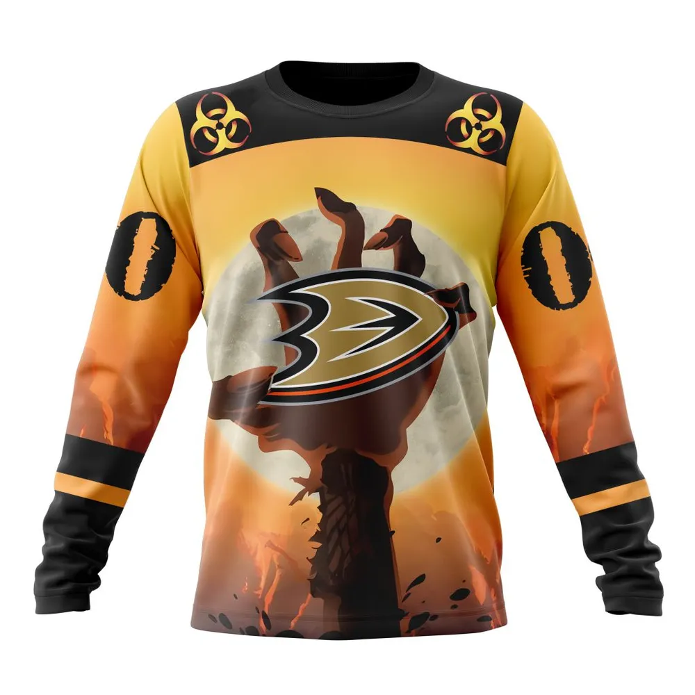 NHL Anaheim Ducks Special Zombie Design For Halloween St2305 Long Sleeved Sweatshirt 