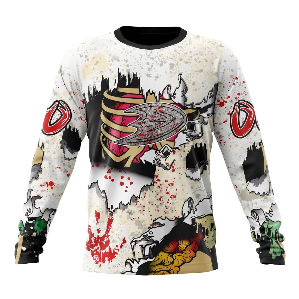 NHL Anaheim Ducks Special Zombie Style For Halloween St2304 Long Sleeved Sweatshirt 