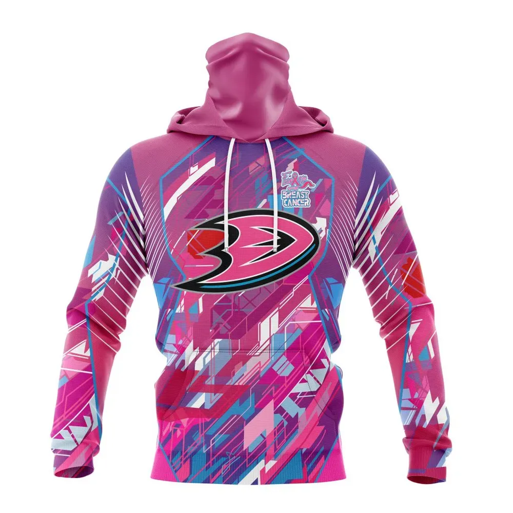 NHL Anaheim Ducks | Specialized Design I Pink I Can! Fearless Again Breast Cancer Mask Hoodie