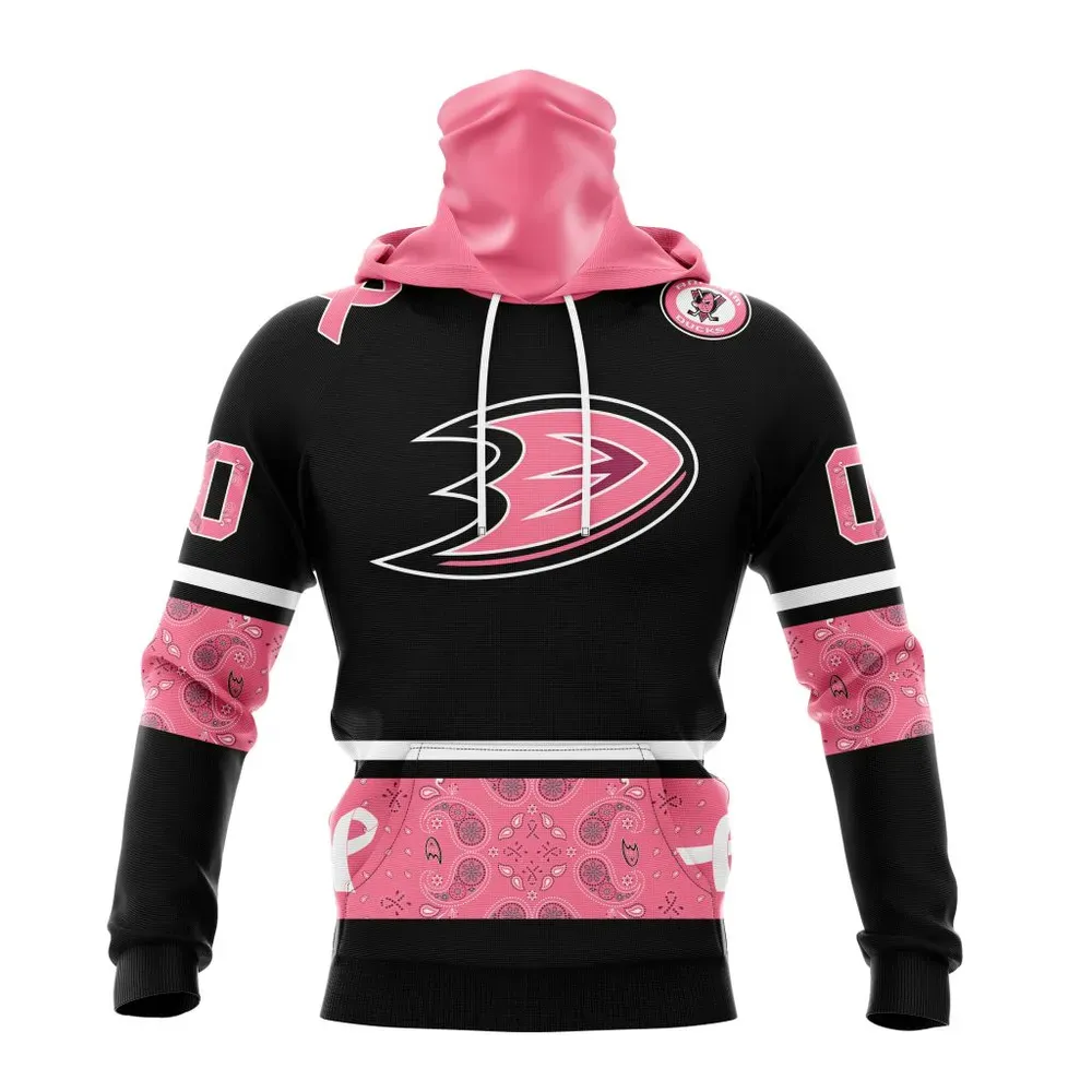 NHL Anaheim Ducks | Specialized Design In Classic Style With Paisley! In October We Wear Pink Breast Cancer Mask Hoodie