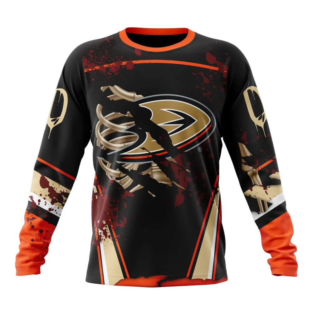 NHL Anaheim Ducks | Specialized Design Jersey With Your Ribs For Halloween Long Sleeved Sweatshirt 