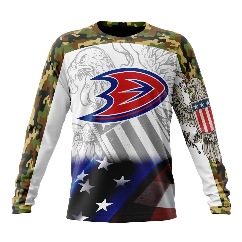 NHL Anaheim Ducks | Specialized Design With Our America Flag And Our America Eagle Long Sleeved Sweatshirt 