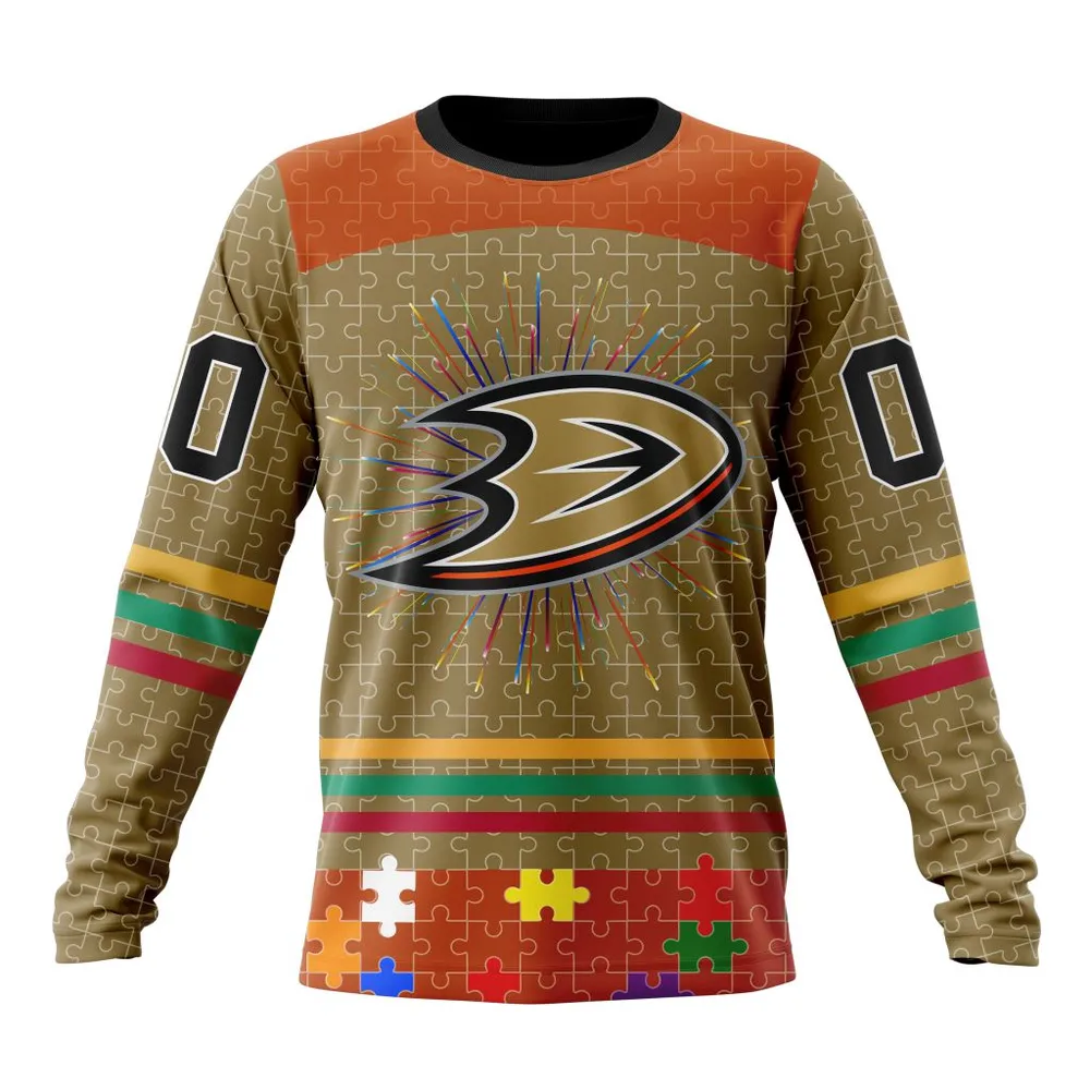 NHL Anaheim Ducks | Specialized Fearless Aganst Autism V0122 Long Sleeved Sweatshirt 