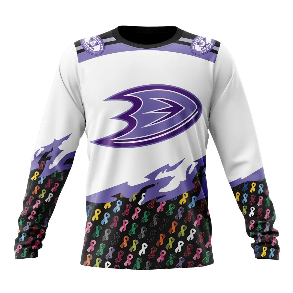 NHL Anaheim Ducks | Specialized Kits In October We Stand Together We Can Beat Cancer Long Sleeved Sweatshirt 