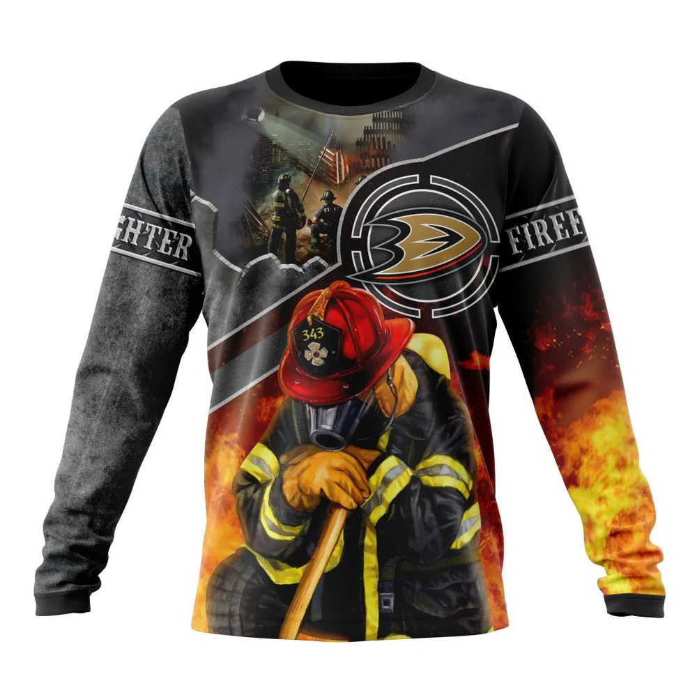 NHL Anaheim Ducks | Specialized Kits To Honor Firefighter In Patriot Day We Will Never Forget Long Sleeved Sweatshirt 