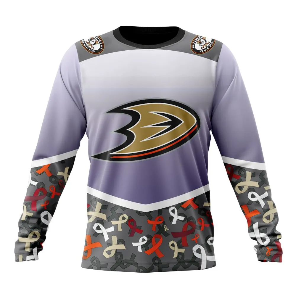 NHL Anaheim Ducks | Specialized Sport Fights Again All Cancer V0122 Long Sleeved Sweatshirt 