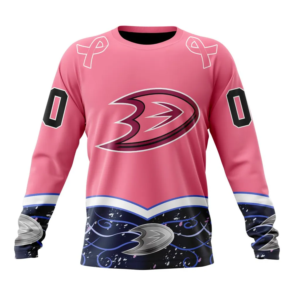 NHL Anaheim Ducks | Specialized Unisex For Hockey Fights Cancer Long Sleeved Sweatshirt 