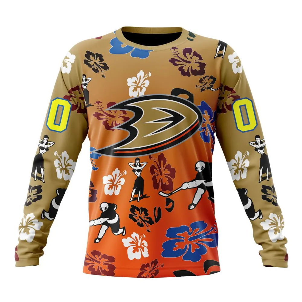 NHL Anaheim Ducks X Hawaii Specialized Design For Hawaiia V0122 Long Sleeved Sweatshirt 