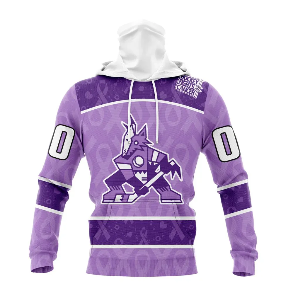 NHL Arizona Coyotes New Lavender Hockey Fight Cancer St2301 Mask Hoodie