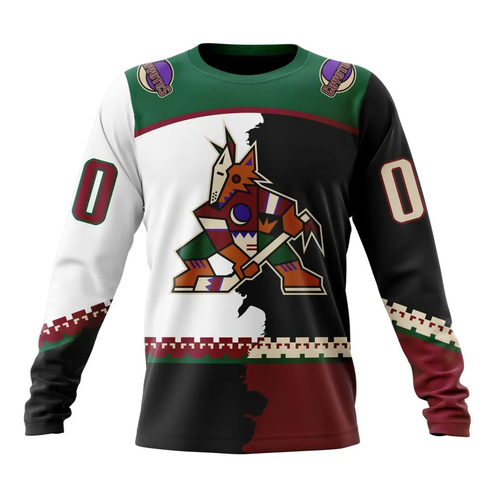 NHL Arizona Coyotes Personalize Home Mix Away Kits Long Sleeved Sweatshirt 