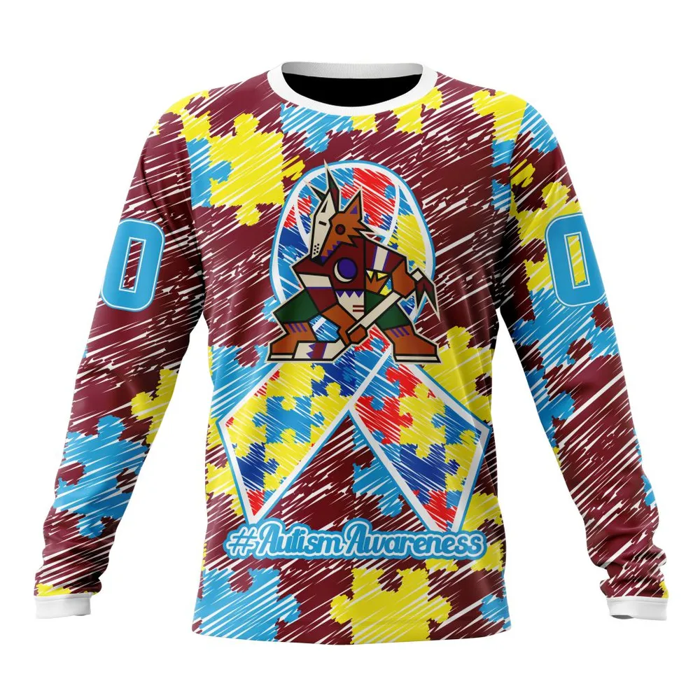 NHL Arizona Coyotes Special Autism Awareness Design St2201 Long Sleeved Sweatshirt 