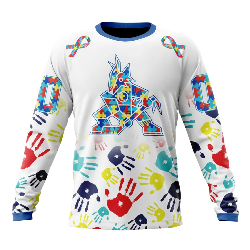 NHL Arizona Coyotes Special Autism Awareness Design St2203 Long Sleeved Sweatshirt 