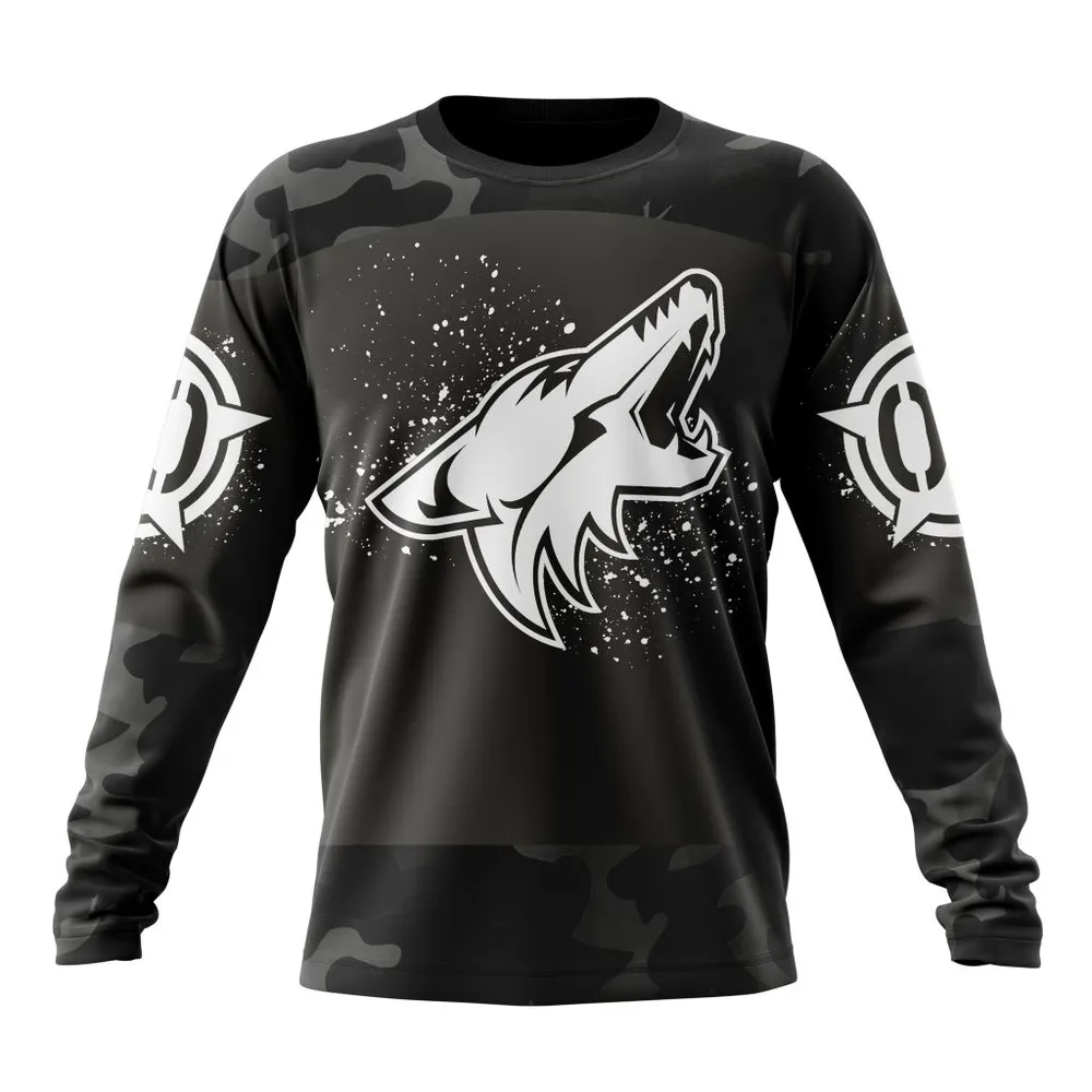 NHL Arizona Coyotes Special Black Camo Design For Veterans Day St2304 Long Sleeved Sweatshirt 