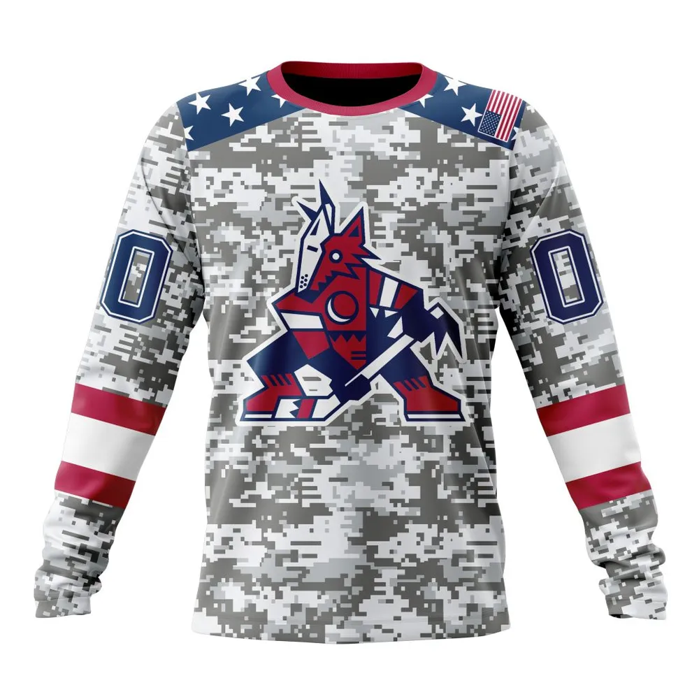 NHL Arizona Coyotes Special Camo Design For Veterans Day St2301 Long Sleeved Sweatshirt 