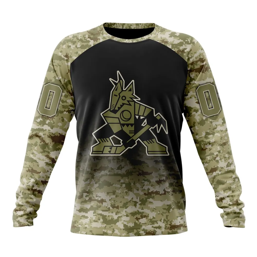 NHL Arizona Coyotes Special Camo Design For Veterans Day St2302 Long Sleeved Sweatshirt 