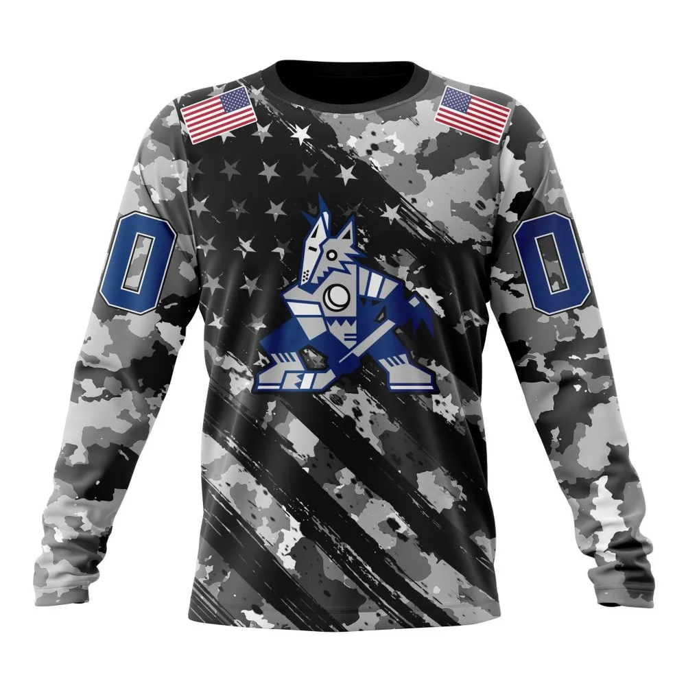 NHL Arizona Coyotes Special Camo Military Design St2301 Long Sleeved Sweatshirt 