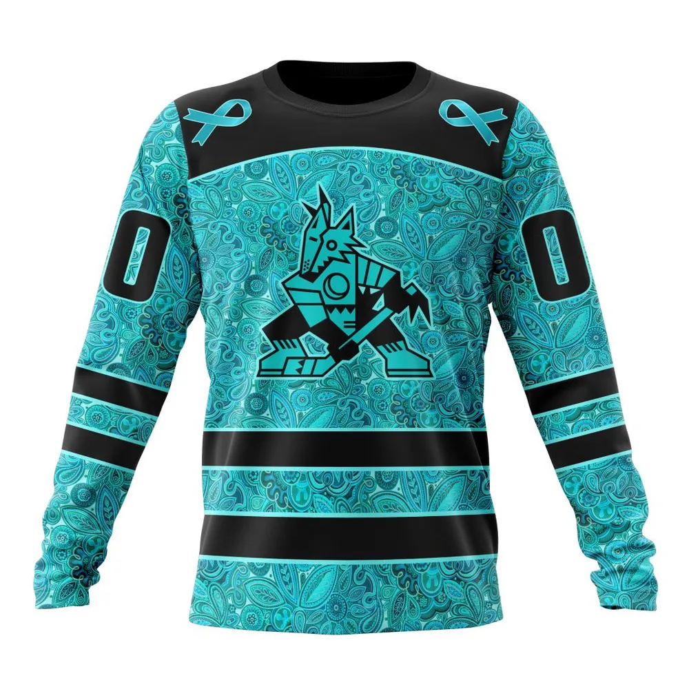 NHL Arizona Coyotes Special Design Fight Ovarian Cancer St2201 Long Sleeved Sweatshirt 