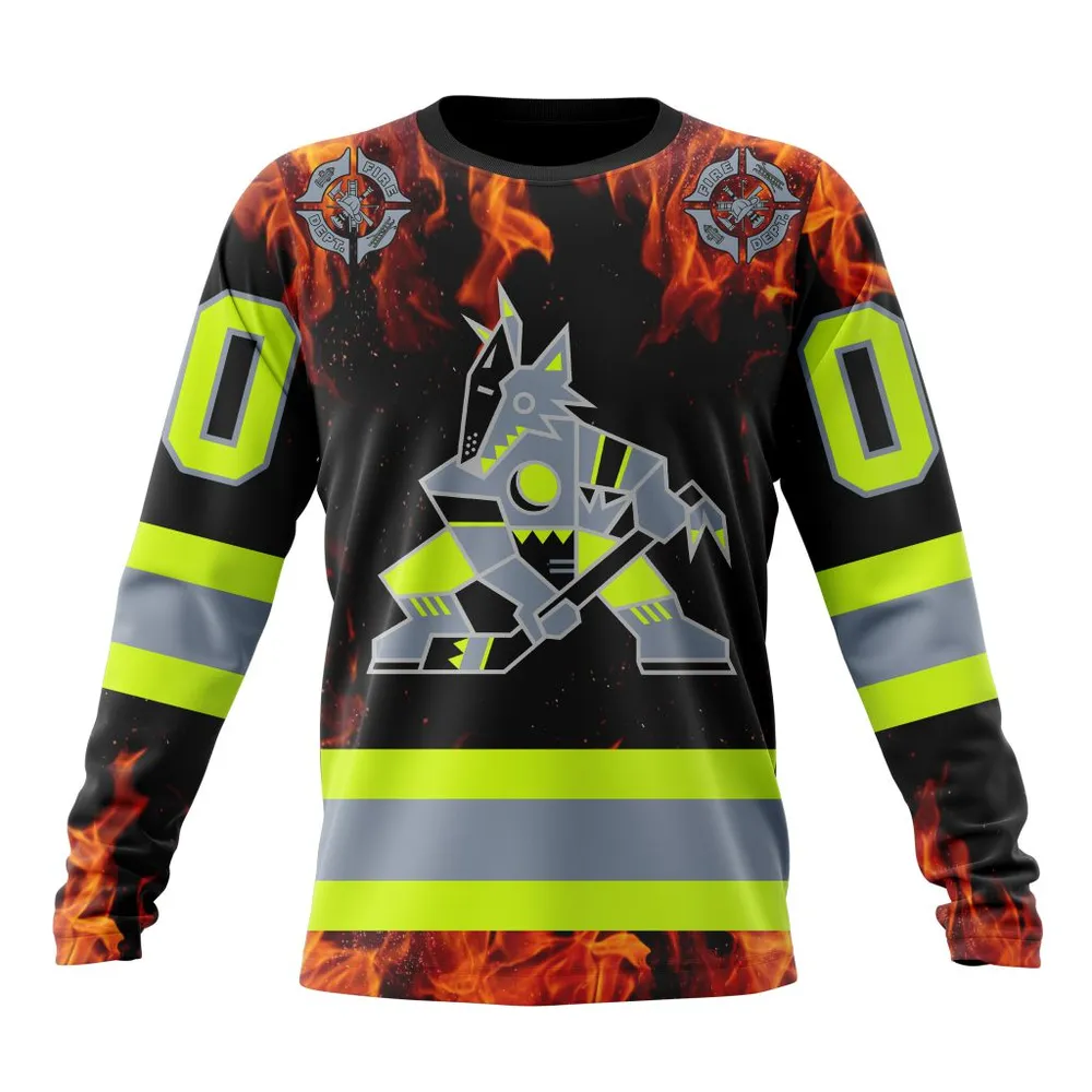 NHL Arizona Coyotes Special Design Honoring Firefighters St2401 Long Sleeved Sweatshirt 