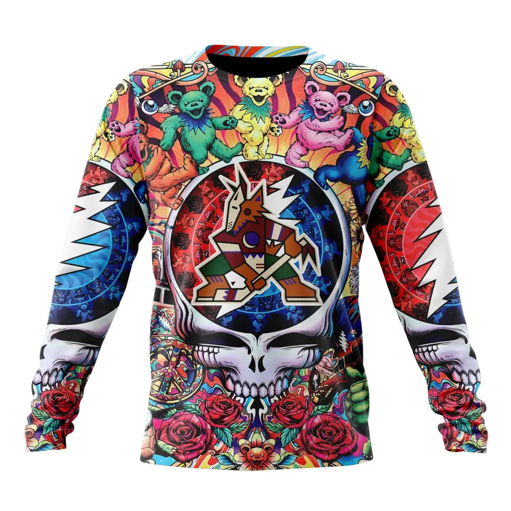 NHL Arizona Coyotes Special Grateful Dead Design St2304 Long Sleeved Sweatshirt 