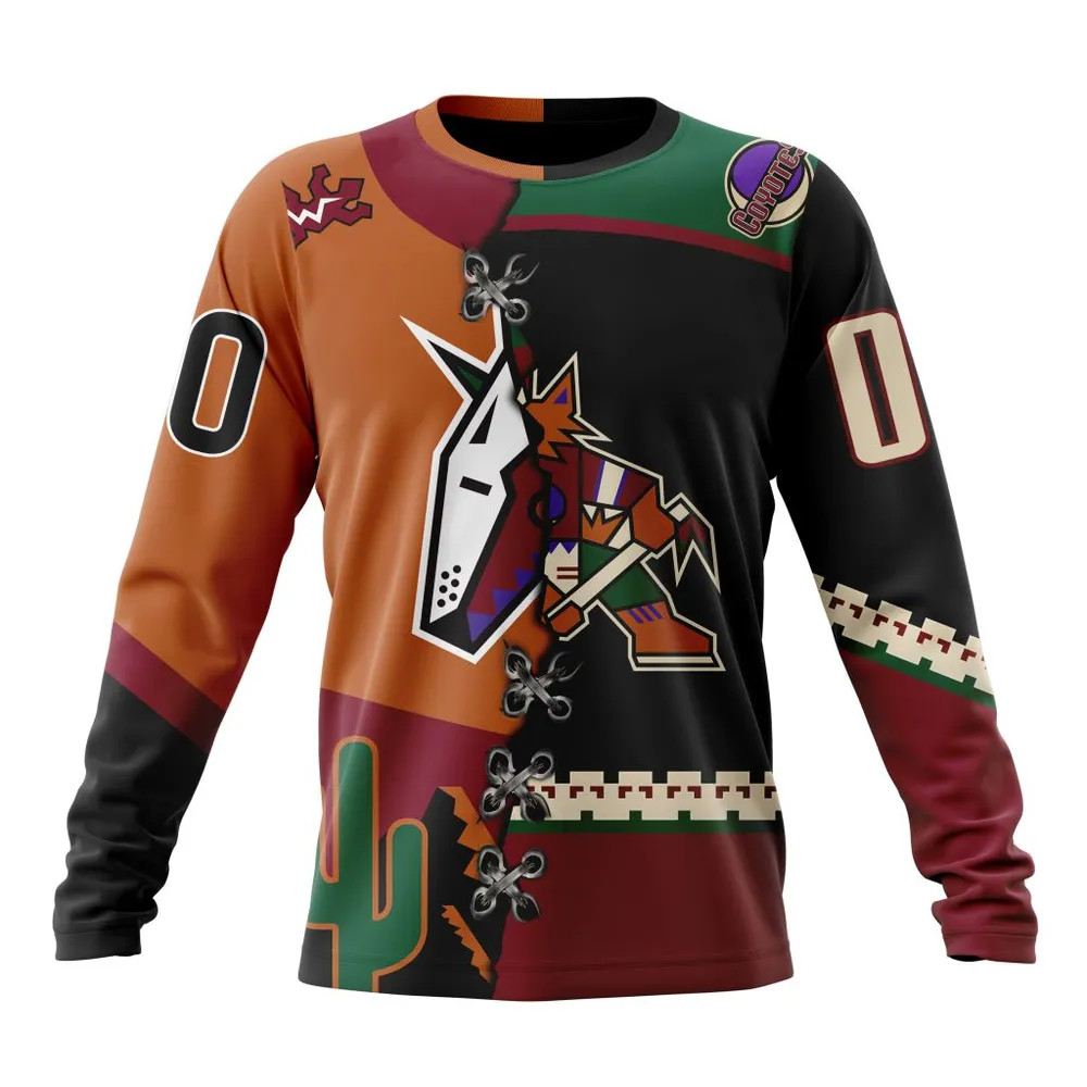 NHL Arizona Coyotes Special Home Mix Reverse Retro Personalized Kits Long Sleeved Sweatshirt 