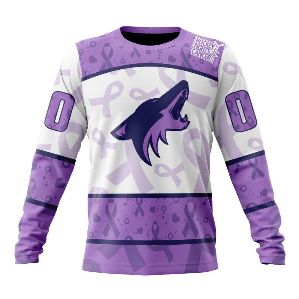 NHL Arizona Coyotes Special Lavender Fight Cancer St2201 Long Sleeved Sweatshirt 