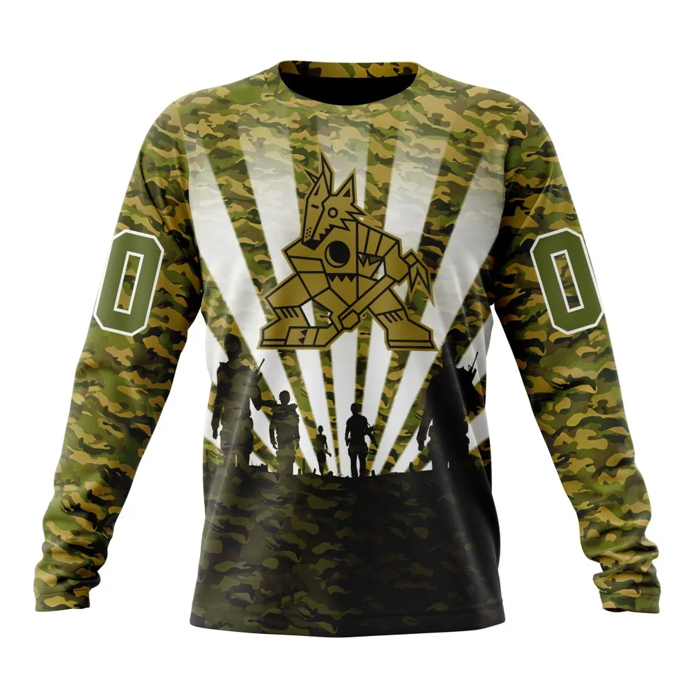 NHL Arizona Coyotes Special Military Camo Kits For Veterans Day And Rememberance Day St2201 Long Sleeved Sweatshirt 