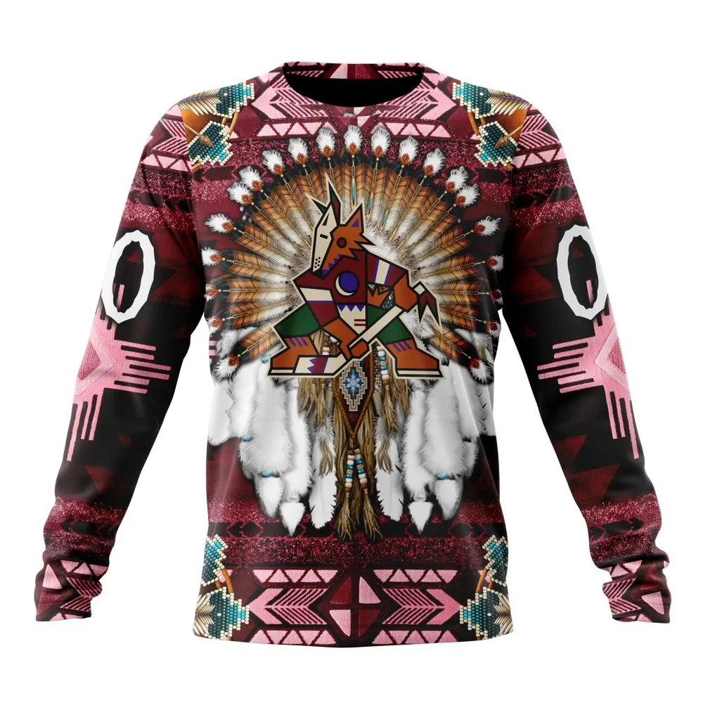 NHL Arizona Coyotes Special Native Costume Design St2202 Long Sleeved Sweatshirt 