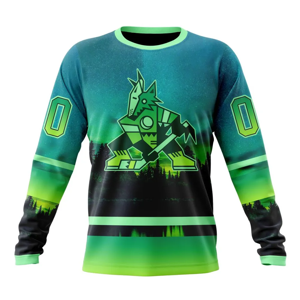 NHL Arizona Coyotes Special Northern Lights Design St2302 Long Sleeved Sweatshirt 