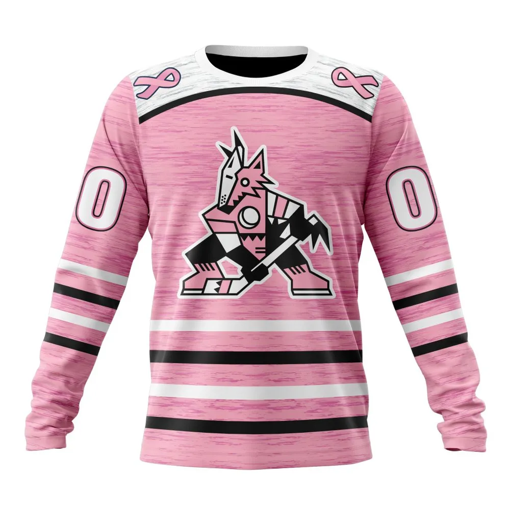 NHL Arizona Coyotes Special Pink Fight Breast Cancer Design St2304 Long Sleeved Sweatshirt 