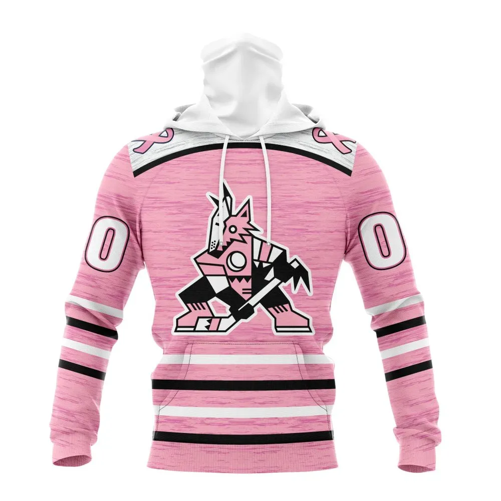 NHL Arizona Coyotes Special Pink Fight Breast Cancer Design St2304 Mask Hoodie