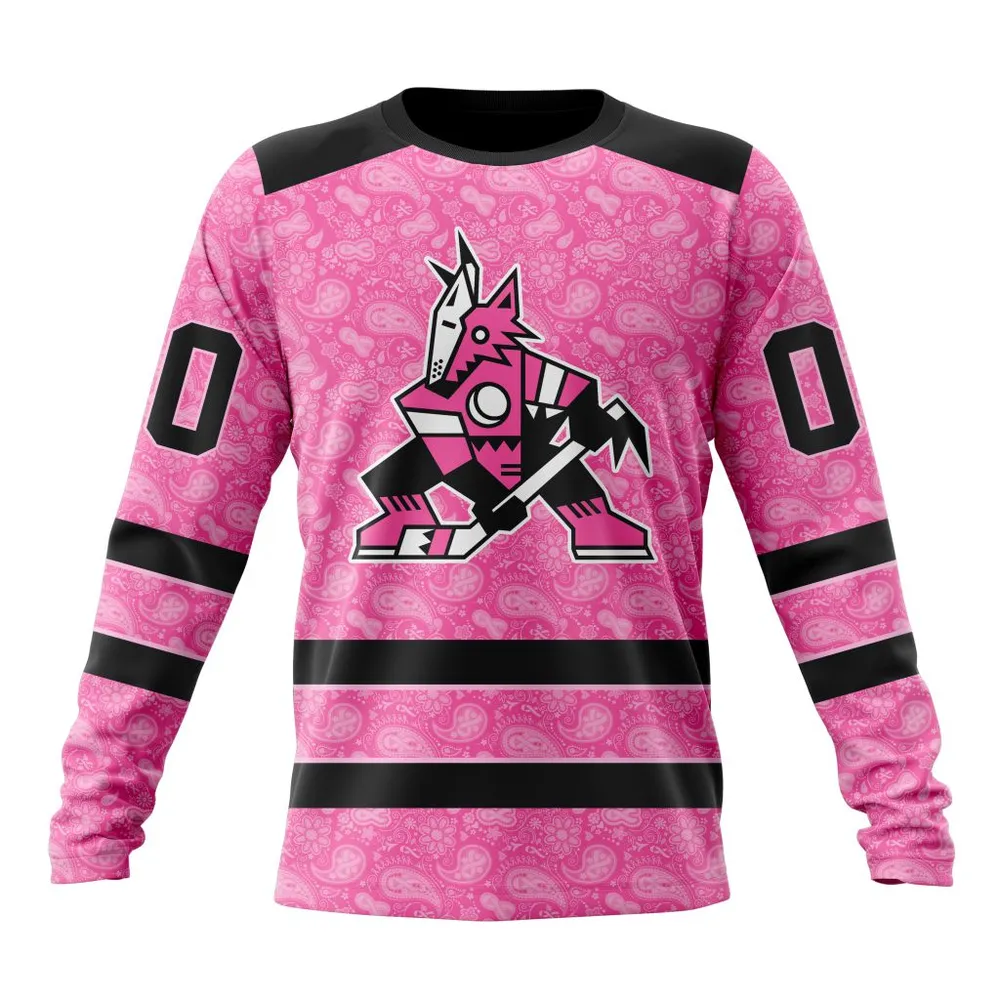 NHL Arizona Coyotes Special Pink Fight Breast Cancer St2306 Long Sleeved Sweatshirt 