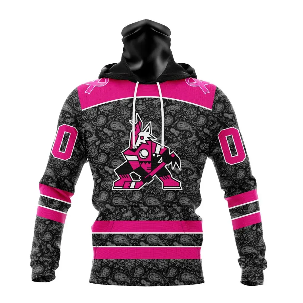 NHL Arizona Coyotes Special Pink In The Rink Fight Breast Cancer St2301 Mask Hoodie