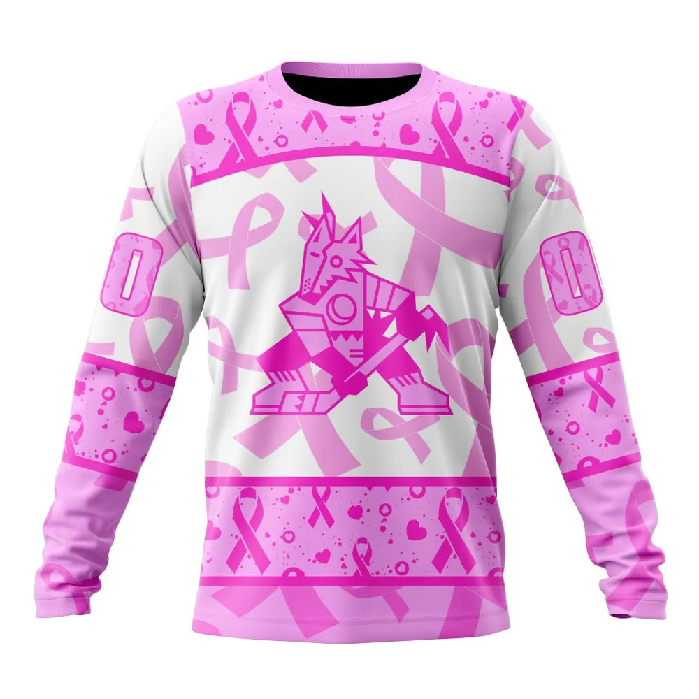 NHL Arizona Coyotes Special Pink October Breast Cancer Awareness Month St2302 Long Sleeved Sweatshirt 